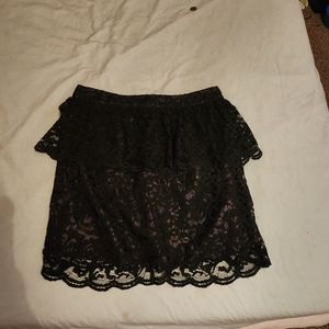 black lace peplum miniskirt NWOT